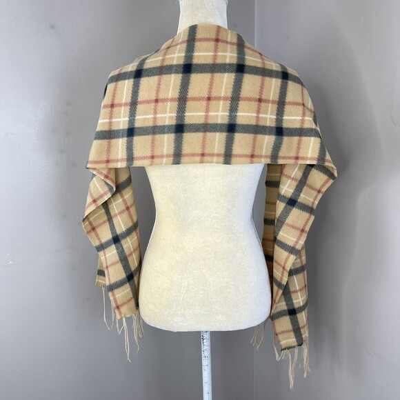 Plaid Cashmere Beige Fringe Scarf 58” x 10” Inches - Picture 7 of 7